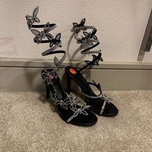 Elegant Black Butterfly Embellished Heels